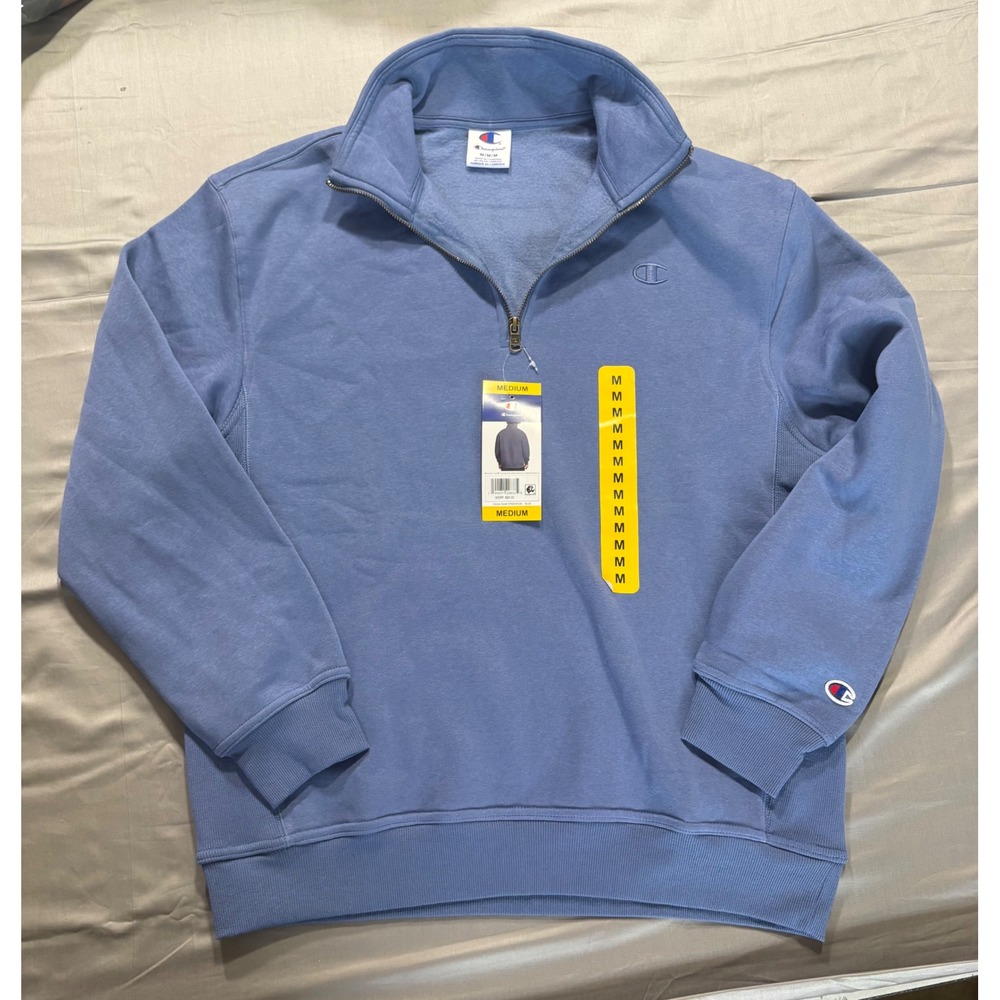 Champion Mens Reverse Weave Quarter Zip Pullover Sweatshirt Blue Medium NEW